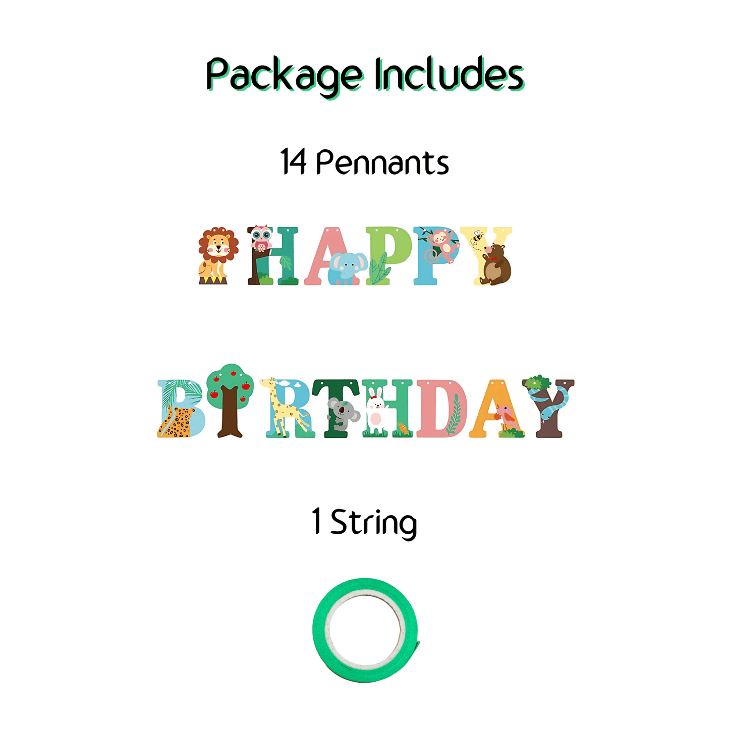 Jungle Animals Happy Birthday Bunting Banner