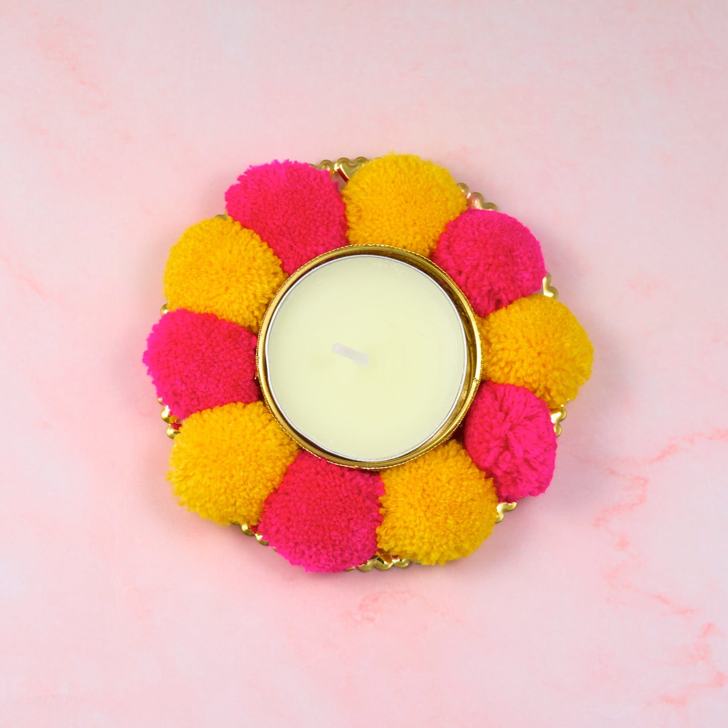 Pom Pom Tea Light Holder (Pack of 4 Pcs)
