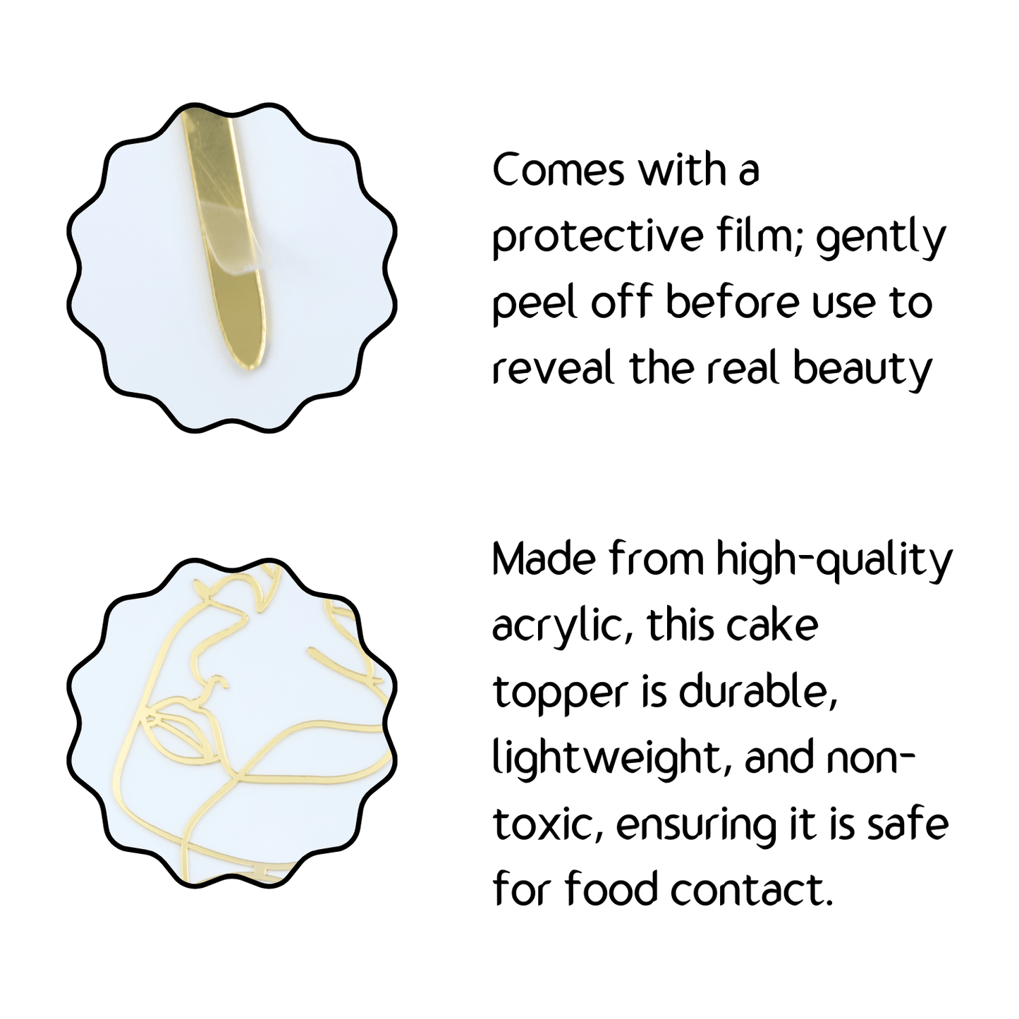 Gold Acrylic Abstract Face Line Art Cake Topper