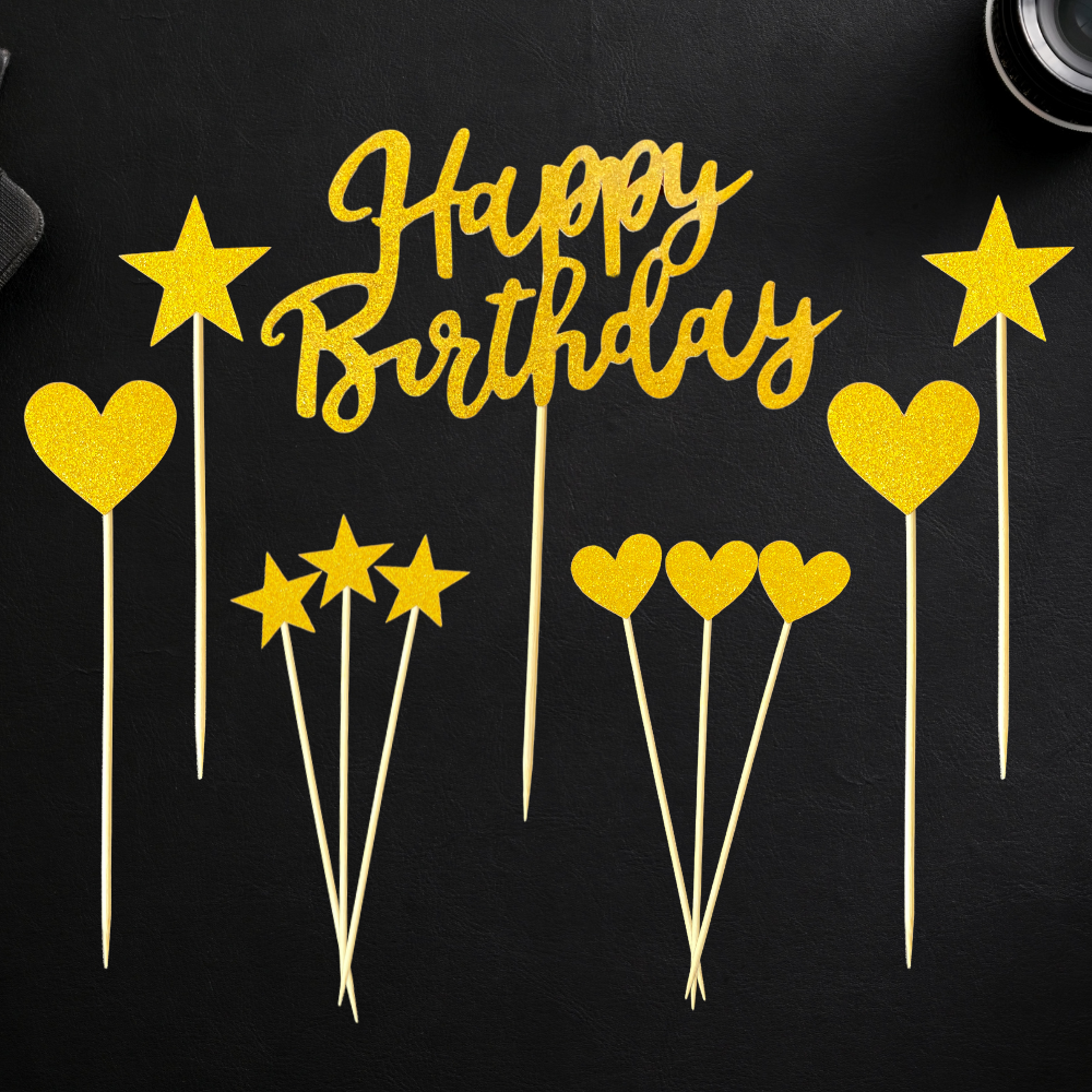 Heart & Star Cake Topper Set - Gold