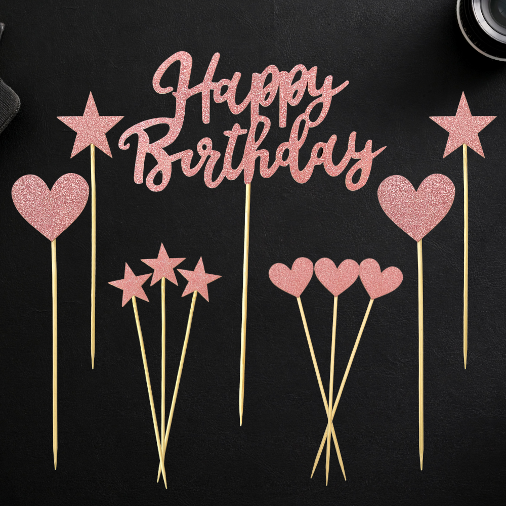 Heart & Star Cake Topper Set - Rose Gold