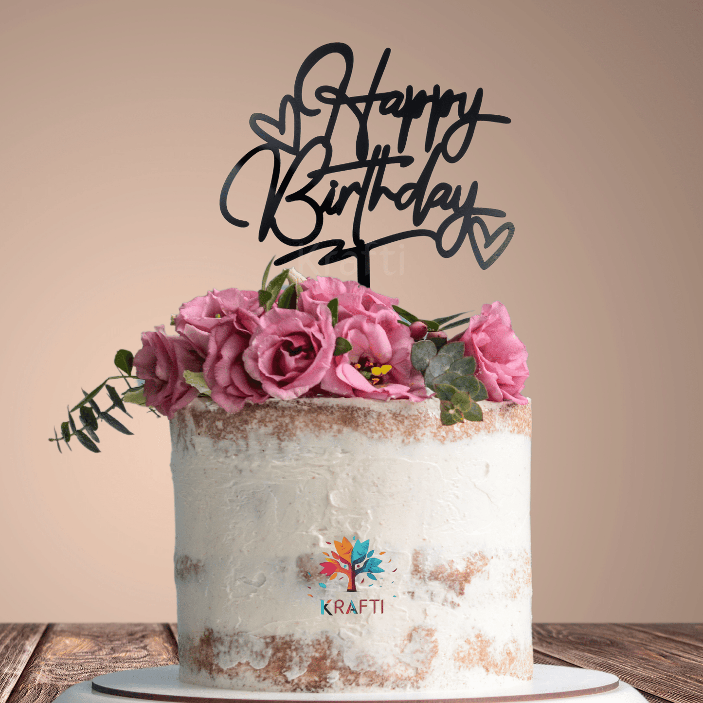 Happy Birthday Cake Topper -Black