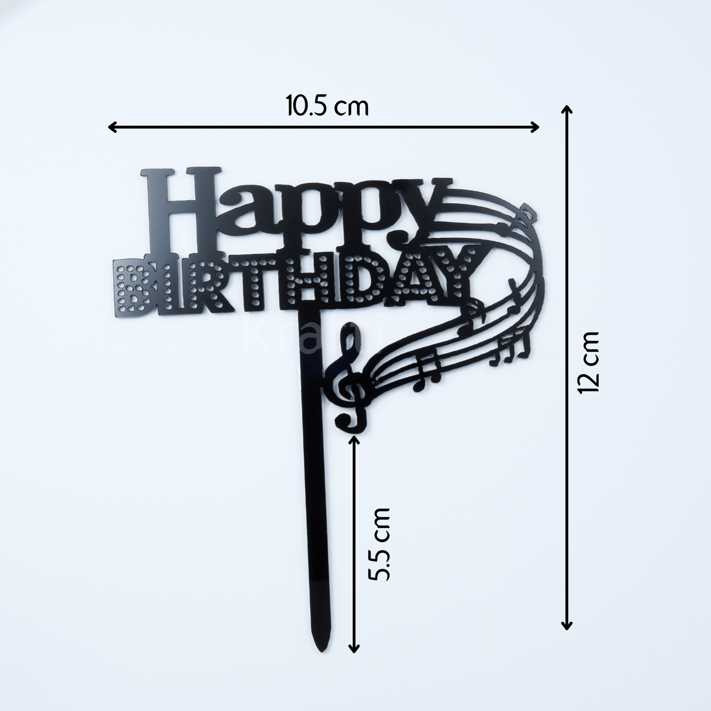Happy Birthday Musical Notes Cake Topper - Black
