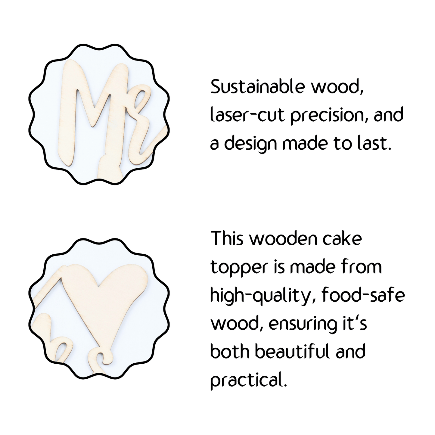 Wooden "Mr & Mrs" Heart Cake Topper