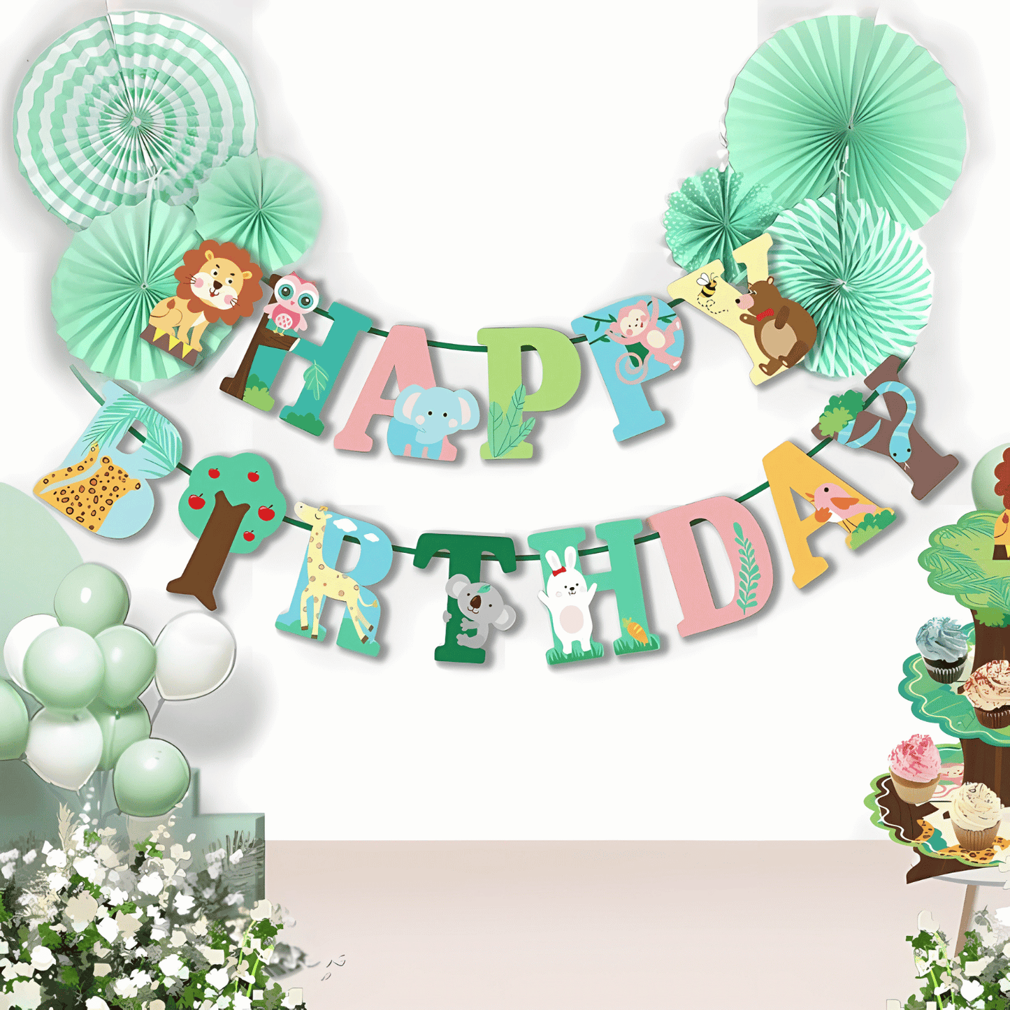 Jungle Animals Happy Birthday Bunting Banner
