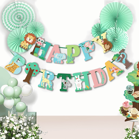 Jungle Animals Happy Birthday Bunting Banner