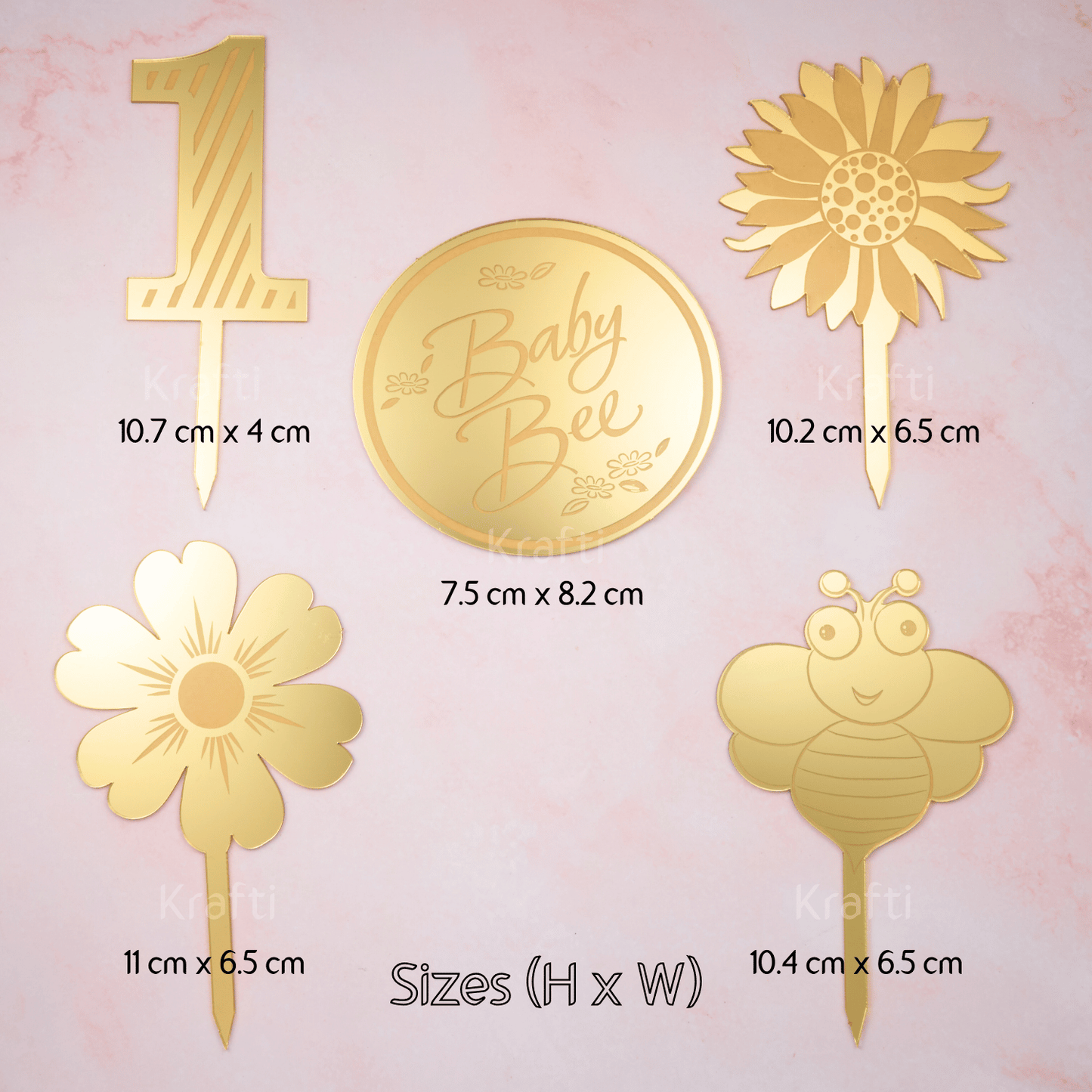 Gold Bee-Themed 5-Piece Cake and Cupcake Topper Set
