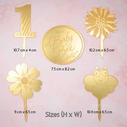 Gold Bee-Themed 5-Piece Cake and Cupcake Topper Set