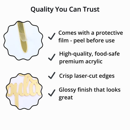 Gold acrylic 60th birthday cake topper showing protective film, glossy finish and laser cut edges