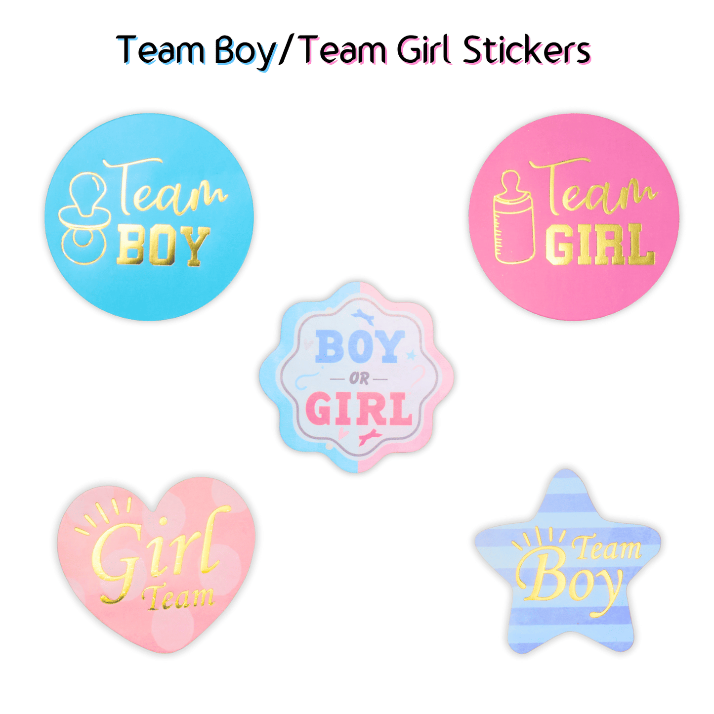 48Pcs Team Boy/Team Girl Gender Reveal Sticker Set