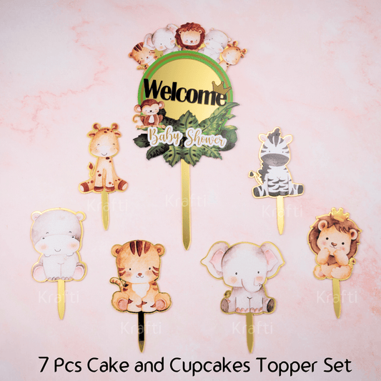 Jungle Safari 7-Piece Cake and Cupcake Topper Set