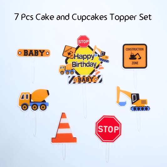 Construction Zone 7-Piece Cake and Cupcake Topper Set