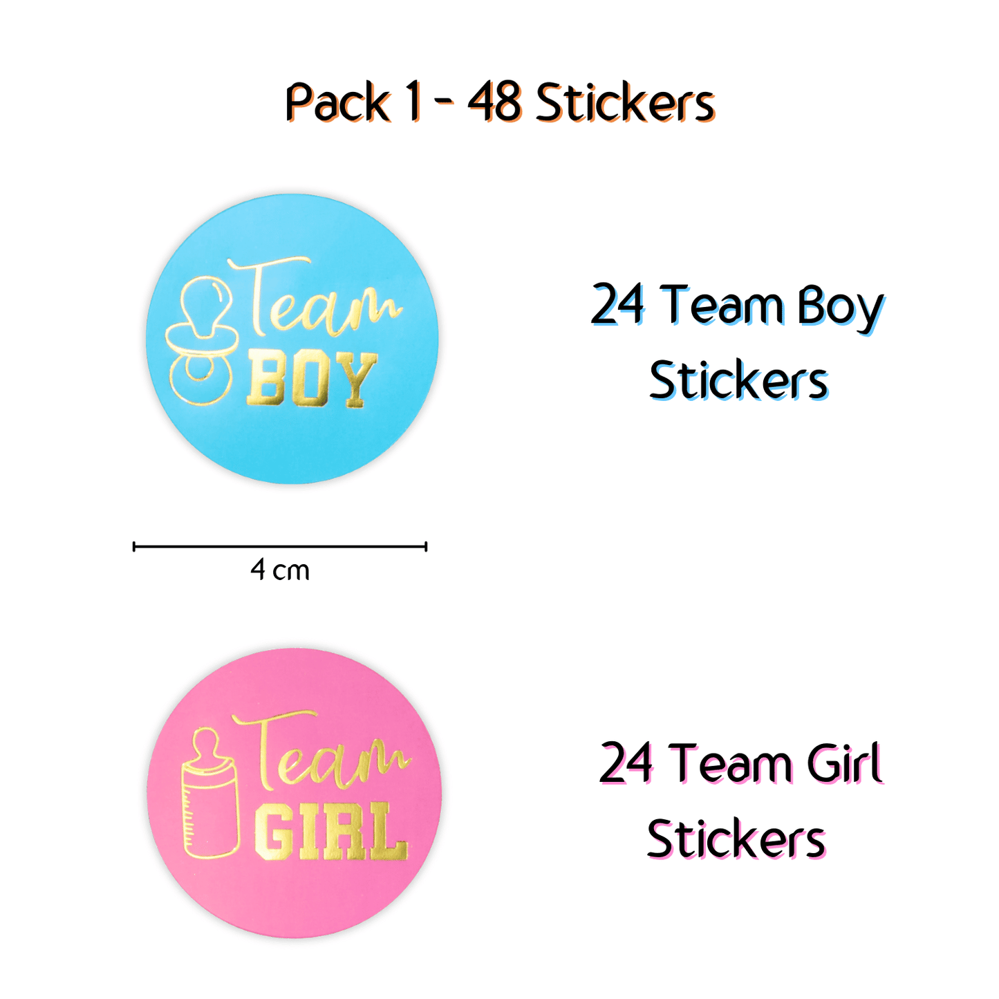 48Pcs Team Boy/Team Girl Gender Reveal Sticker Set