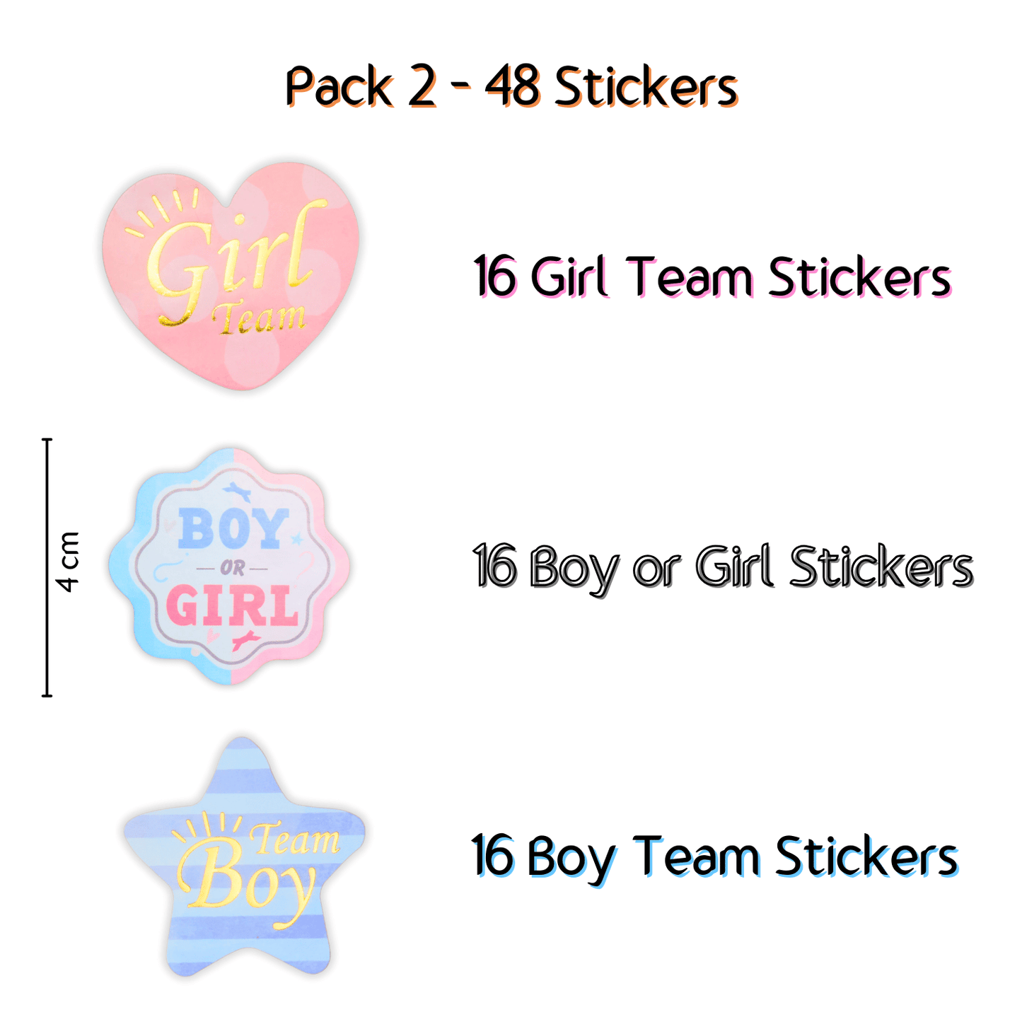 48Pcs Team Boy/Team Girl Gender Reveal Sticker Set