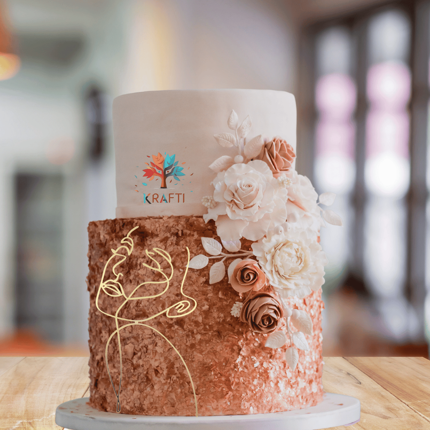 Gold Acrylic Abstract Face Line Art Cake Topper