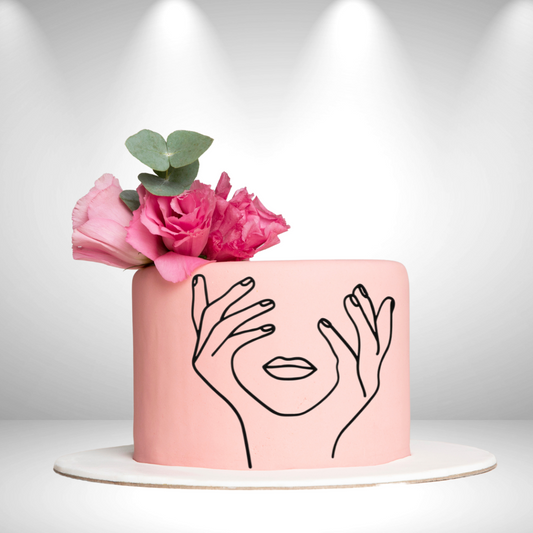 Lady Face Minimalist Lines Cake Charm 2 - Black