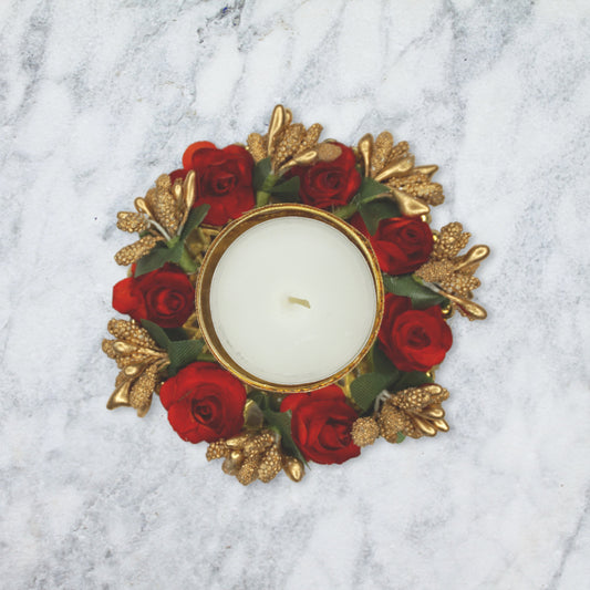 Red and Gold Floral Tealight Holder