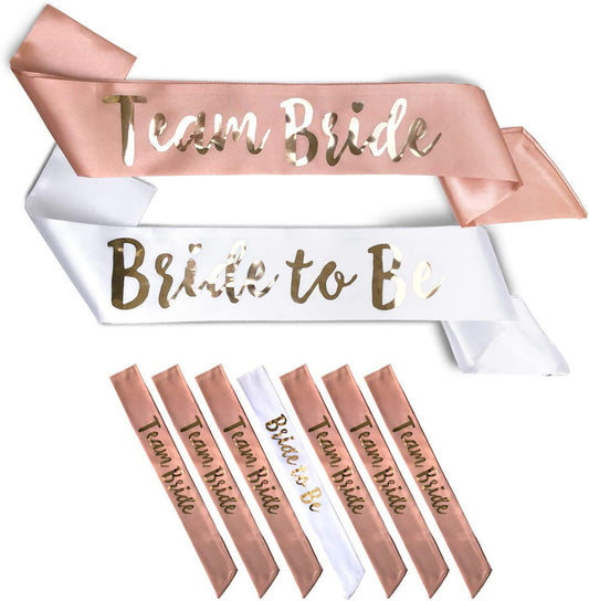 Bride To Be and Team Bride Sash Set (7 Pcs) - White and Coral Peach