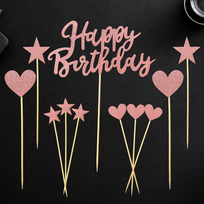Heart & Star Cake Topper Set - Rose Gold