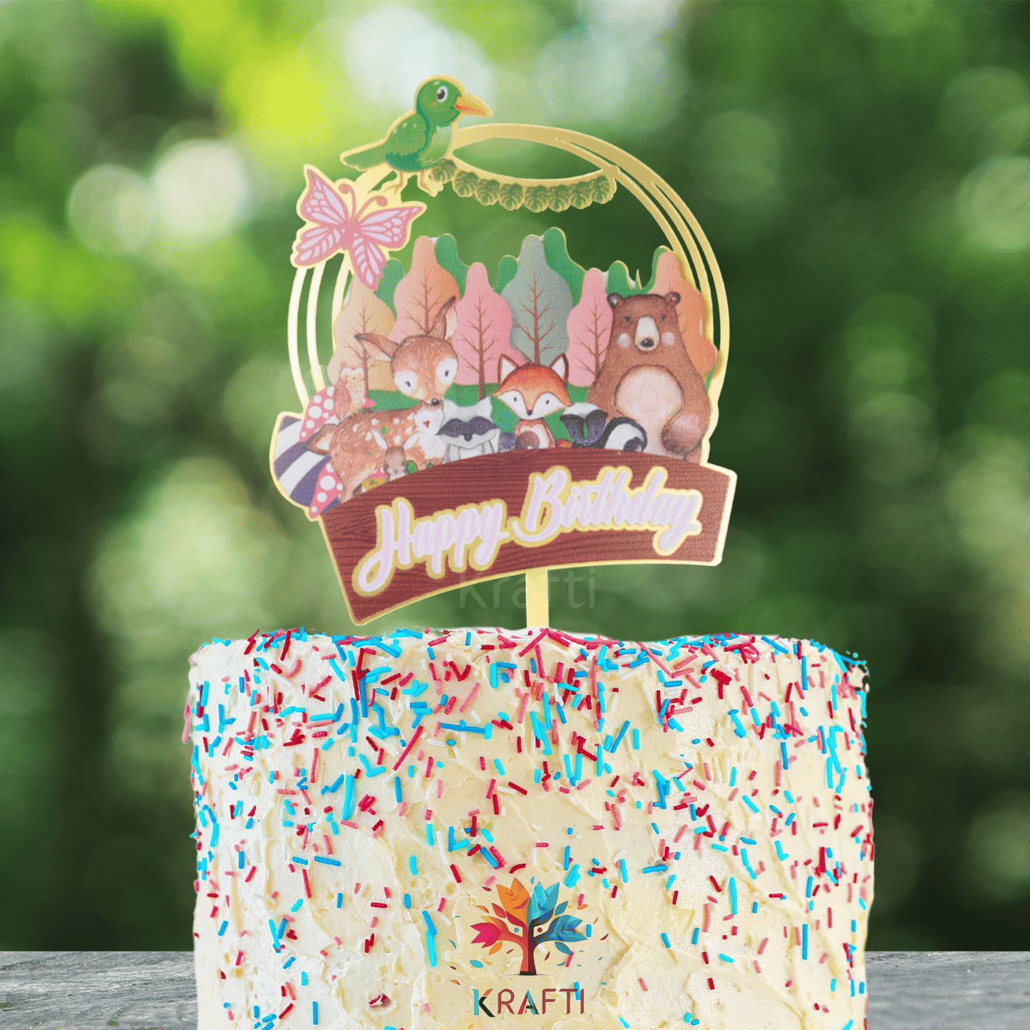 Woodland Animals Happy Birthday Cake Topper