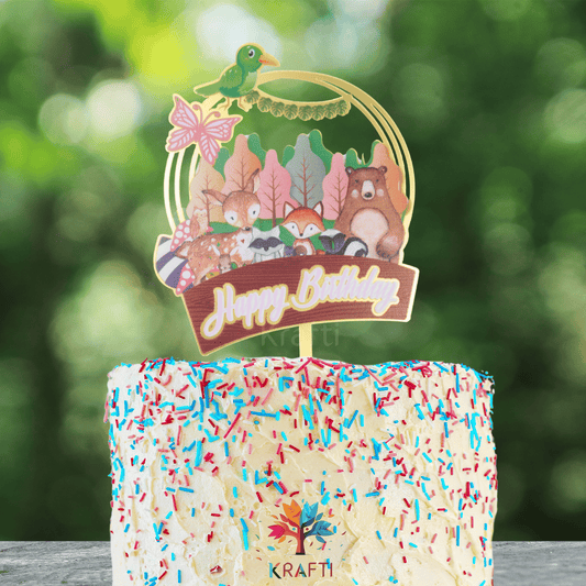 Woodland Animals Happy Birthday Cake Topper