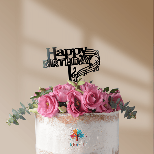 Happy Birthday Musical Notes Cake Topper - Black