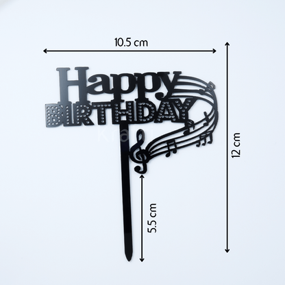 Happy Birthday Musical Notes Cake Topper - Black