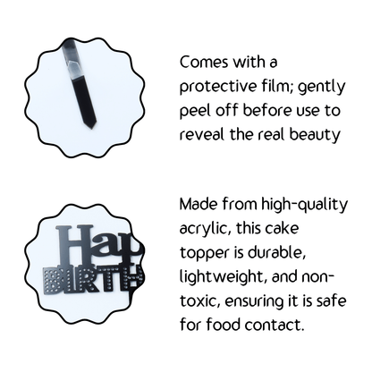 Happy Birthday Musical Notes Cake Topper - Black