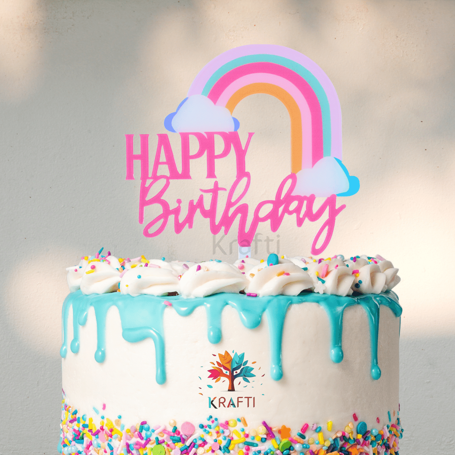 Rainbow Happy Birthday Cake Topper