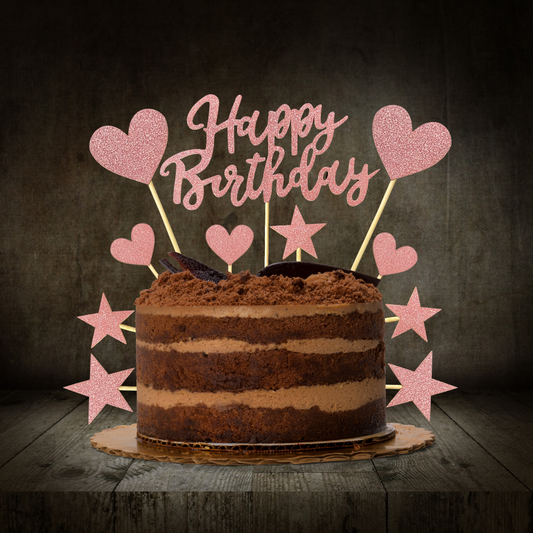 Heart & Star Cake Topper Set - Rose Gold
