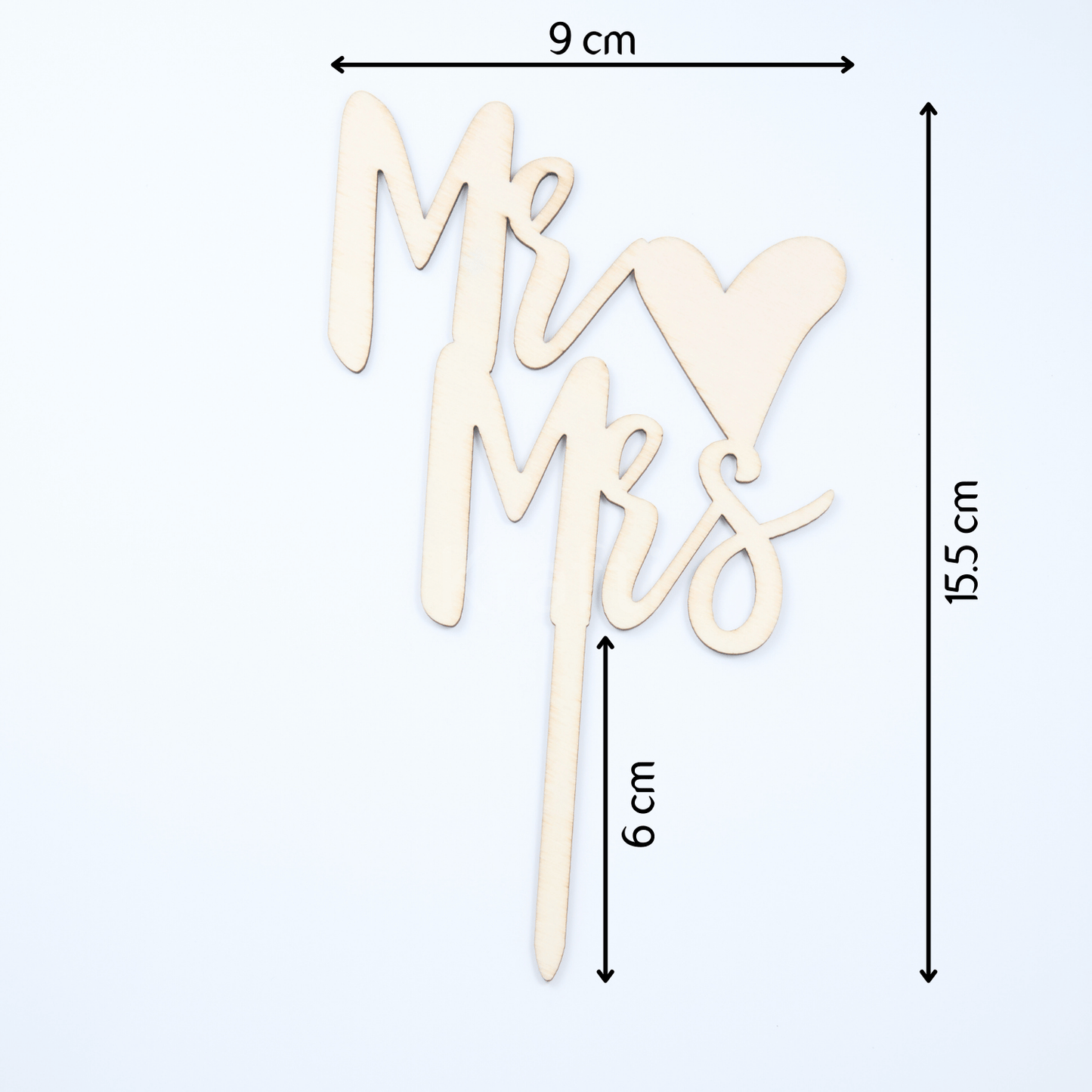 Wooden "Mr & Mrs" Heart Cake Topper