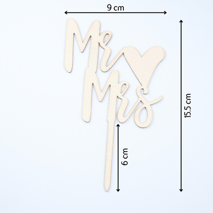 Wooden "Mr & Mrs" Heart Cake Topper