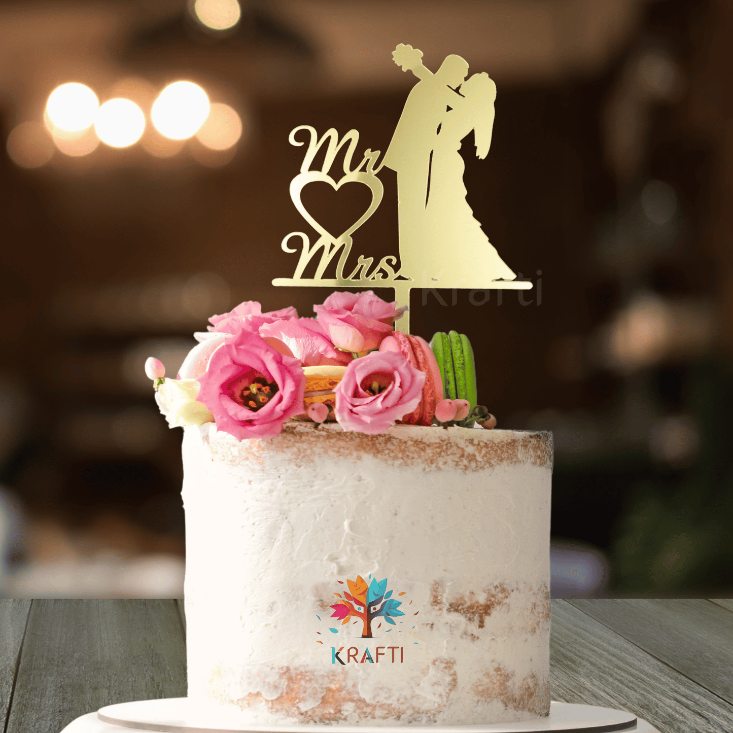 Mr & Mrs Heart & Couple Silhouette Cake Topper