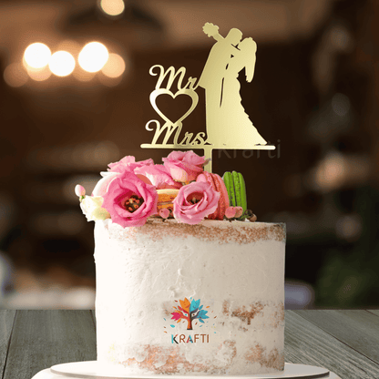 Mr & Mrs Heart & Couple Silhouette Cake Topper