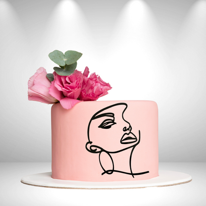 Lady Face Minimalist Lines Cake Charm 4 - Black