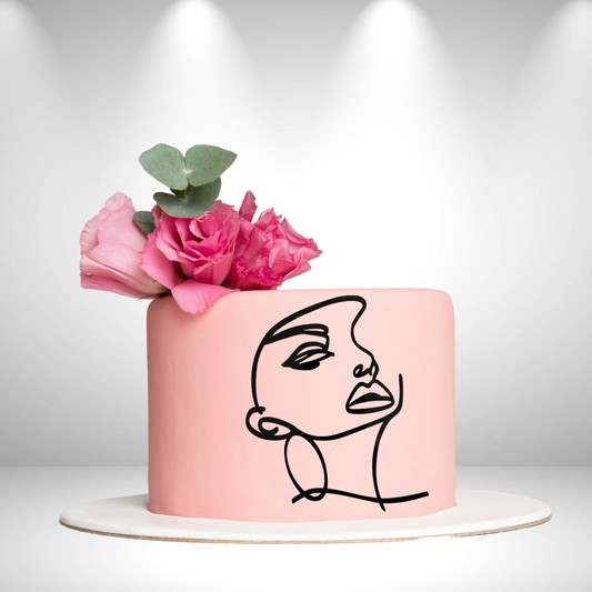 Lady Face Minimalist Lines Cake Charm 4 - Black