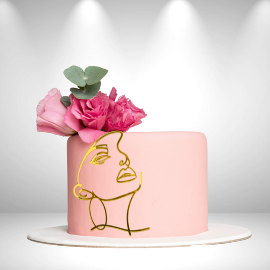 Lady Face Minimalist Lines Cake Charm 4 - Gold