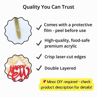 Double layered Happy New Year acrylic cake topper with glossy finish and laser cut edges
