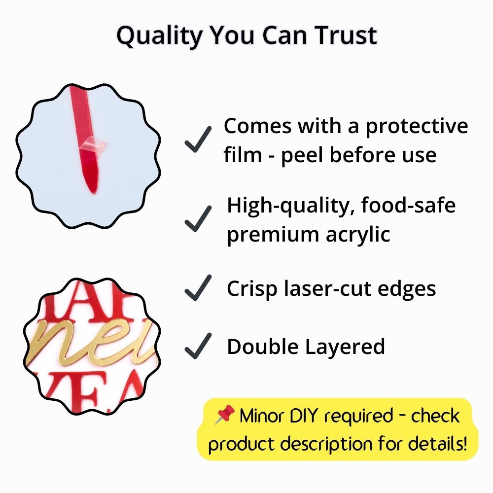 Happy New Year cake topper set made from premium glossy acrylic with protective film, laser cut edges and layered design Australia delivery