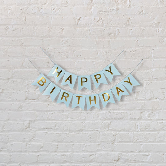 Happy Birthday Banner Gold Letters - Blue