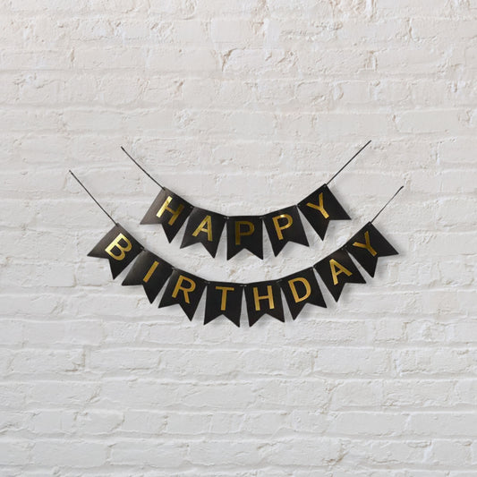 Happy Birthday Banner Gold Letters - Black